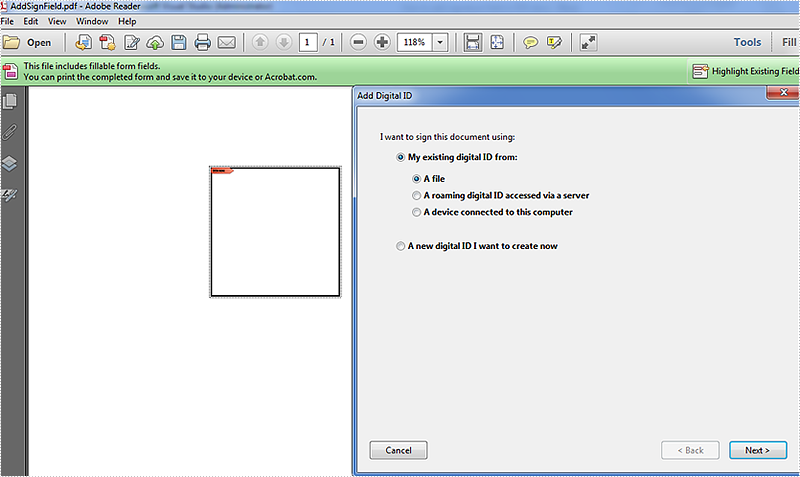 fillable pdf signature field no password