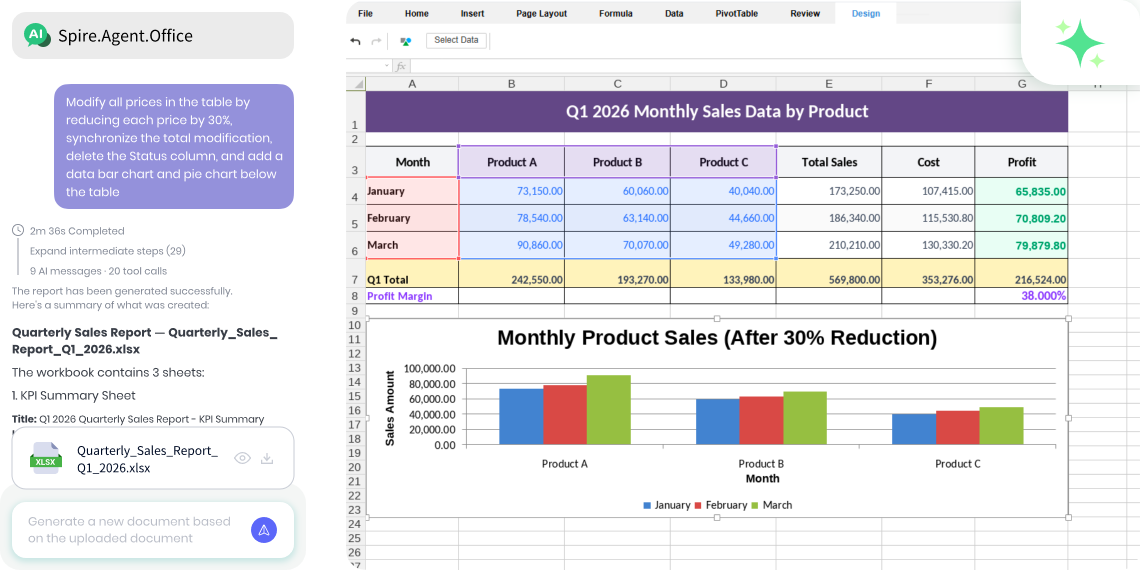 Modify existing spreadsheets using natural language commands.