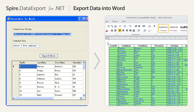 Export Data into Word