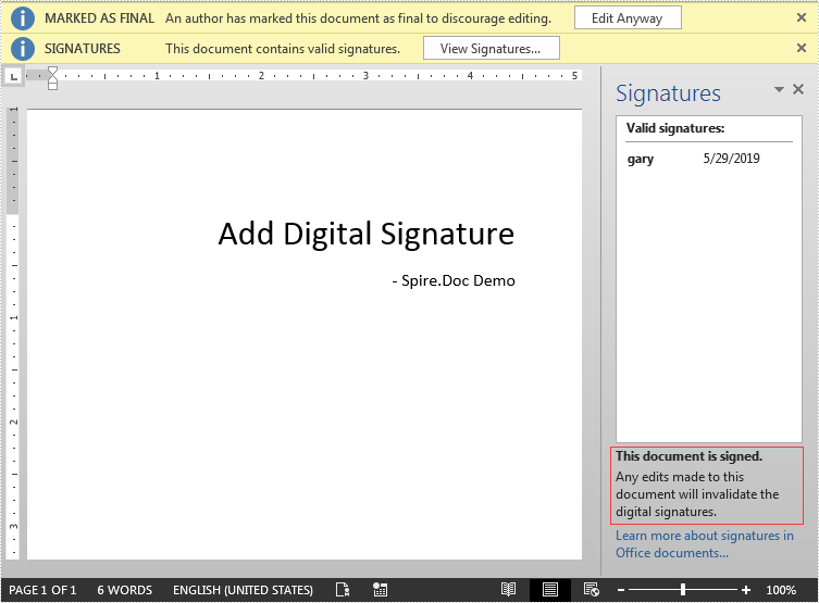 Add Digital Signature To Word In C