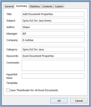 Add Document Properties in Excel in Java