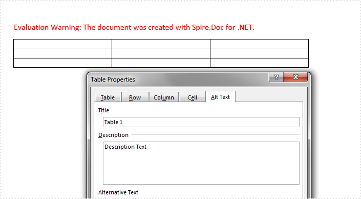 Add/Get Alternative Text of Table in Word in C#