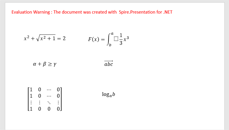 Add Math Equations to PowerPoint using LaTeX Code in C#, VB.NET