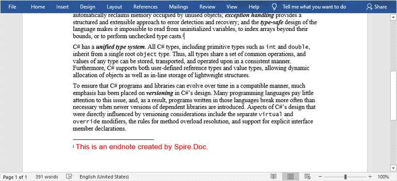 Add an Endnote to Word in Java