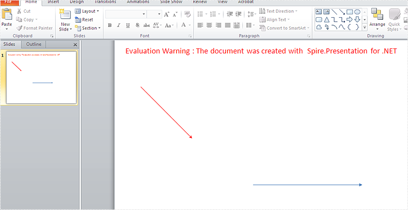 How to add line arrow to presentation slides in C#