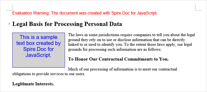 Add a text box to a Word document in React