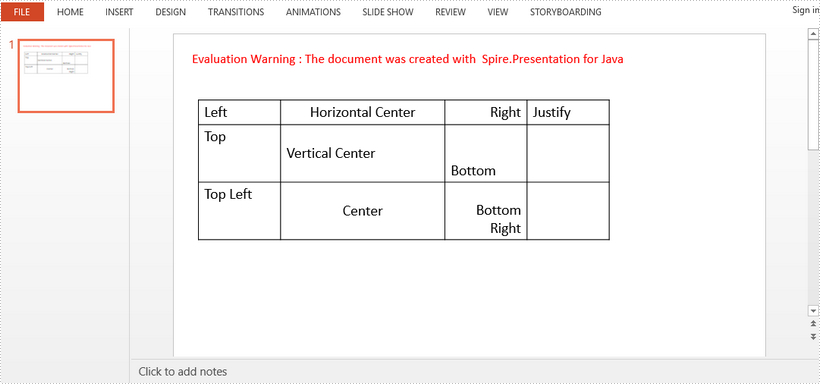 Align Text in PowerPoint Table in Java