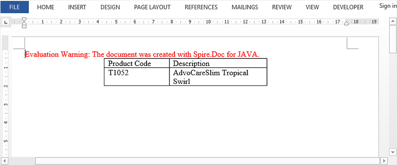 Align a Table Horizontally in Word in Java