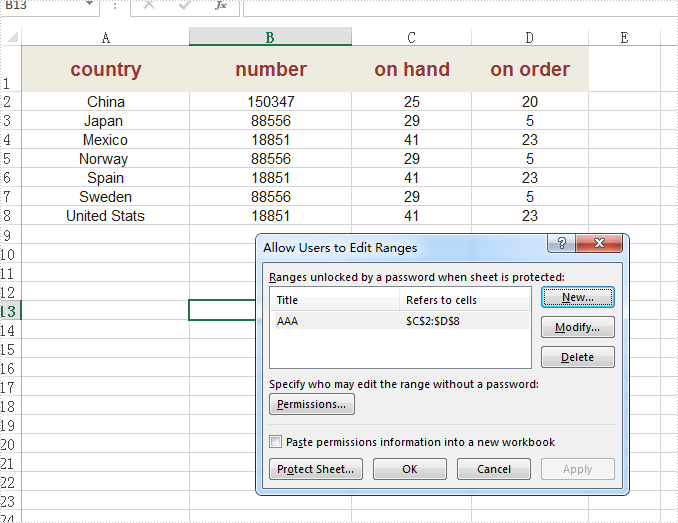 Allow users to edit ranges for the protected Excel worksheet in C#