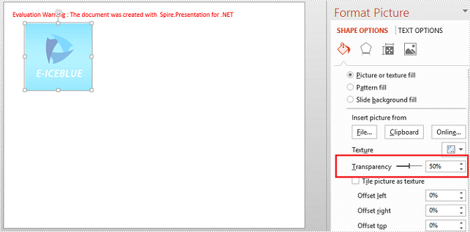 Apply Transparency to Image in PowerPoint in C#, VB.NET