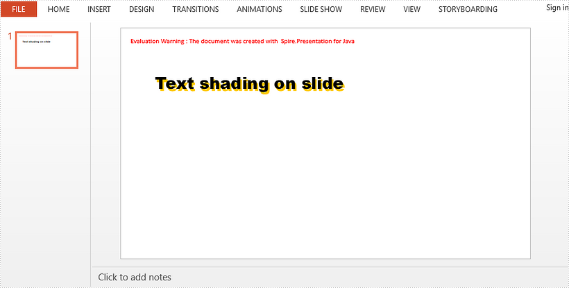 Apply a Shadow Effect to Text in PowerPoint in Java
