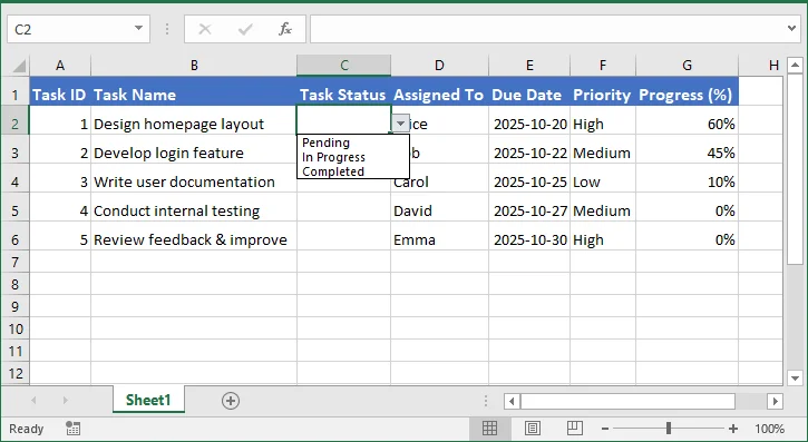 Dropdown-Liste in Excel erstellen - Dropdown anwenden und die Ausgabe anzeigen