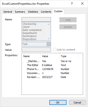 C#/VB.NET: Add Document Properties in Excel 