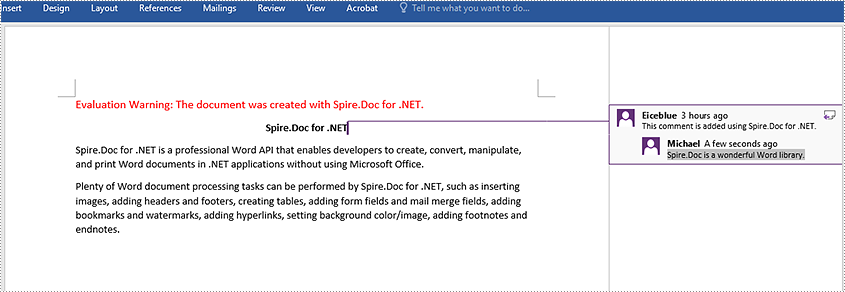 C#/VB.NET: Add, Reply to or Delete Comments in Word