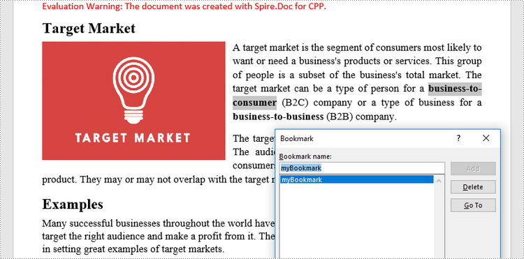 C++: Add or Remove Bookmarks in Word Documents