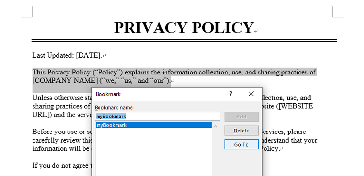 C#: Add or Remove Bookmarks in Word Documents