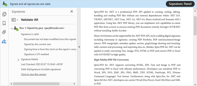 C#/VB.NET: Add or Remove Digital Signatures in PDF