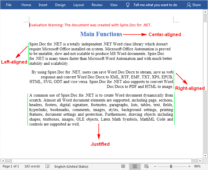 C#/VB.NET: Align Text in Word