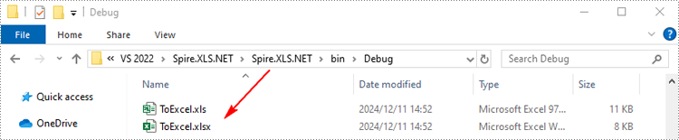 The output XLS and XLSX files converted from an ODS file