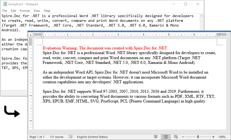 C#/VB.NET: Convert Text to Word or Word to Text