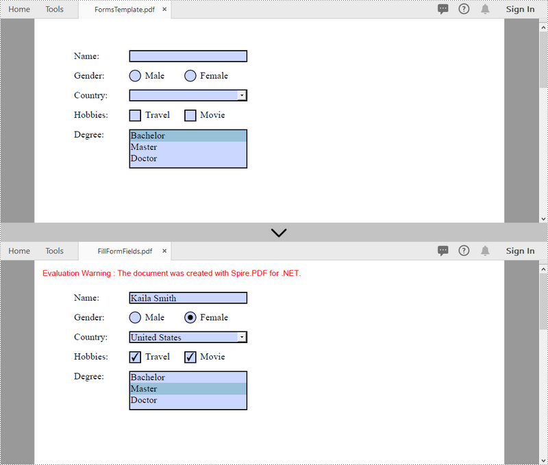 C#/VB.NET: Create, Fill, or Remove Fillable Forms in PDF