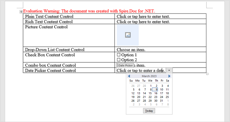 C#/VB.NET: Create a Fillable Form in Word