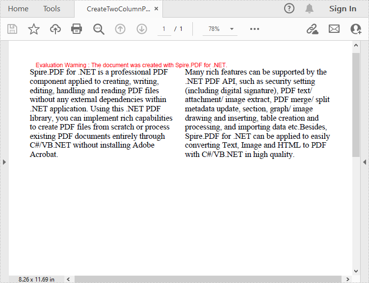 C#/VB.NET: Create a Multi-Column PDF
