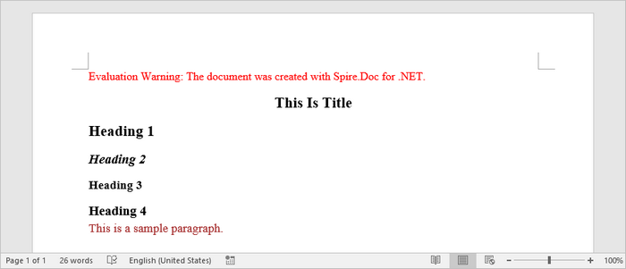Add title, heading and paragraph to a Word document
