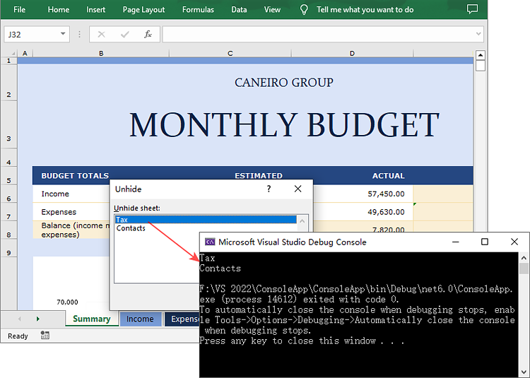 Get the names of the hidden worksheets in an Excel document