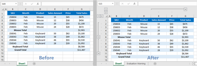 C#/VB.NET: Group or Ungroup Rows and Columns in Excel