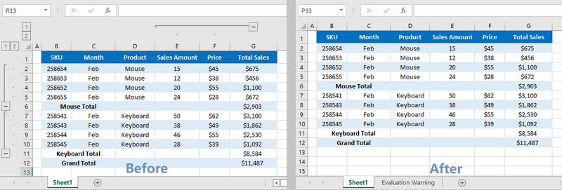 C#/VB.NET: Group or Ungroup Rows and Columns in Excel