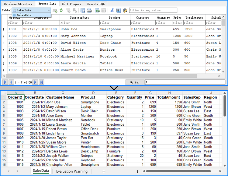 Result of Converting Database to Excel with C#