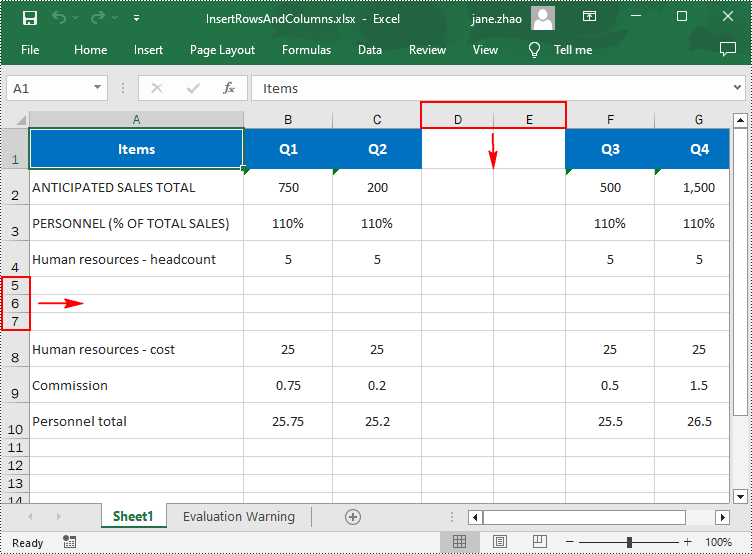 C#: Insert Rows and Columns in Excel