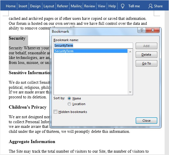 C#/VB.NET: Insert a Bookmark in Word