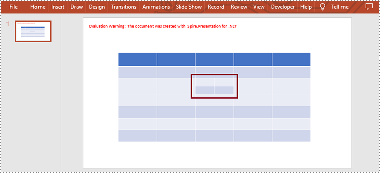 C#/VB.NET: Merge and Split Table Cells in PowerPoint