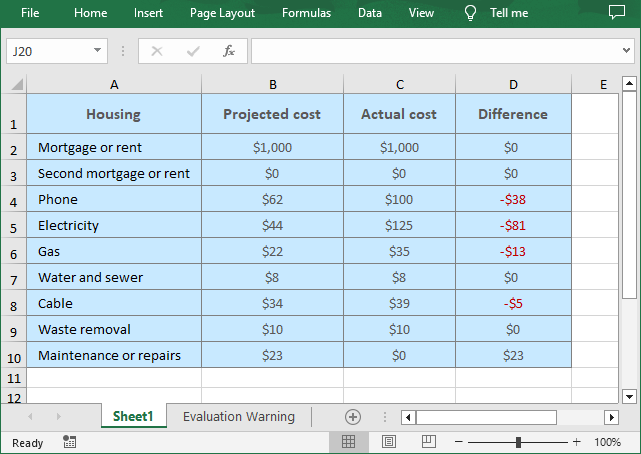 Set a light blue background color for a specified range in the first worksheet