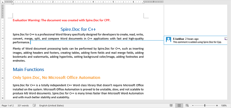 C++: Add, Reply to, or Delete Comments in Word Documents