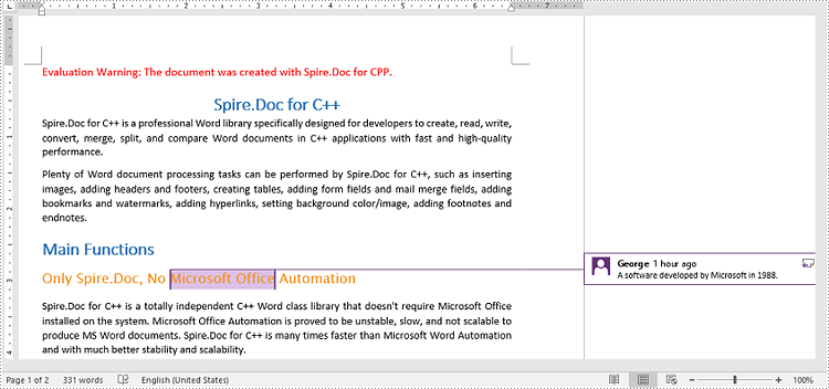 C++: Add, Reply to, or Delete Comments in Word Documents