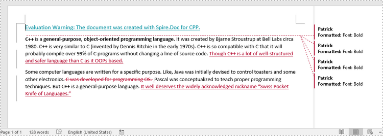 C++: Compare Two Word Documents for Differences