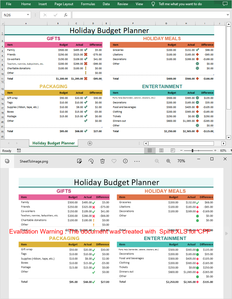 C++: Convert Excel to Images