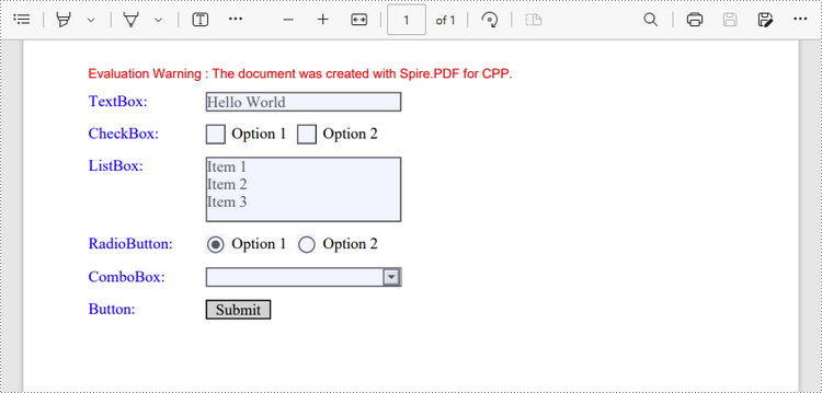 C++: Create, Fill or Remove Form Fields in PDF