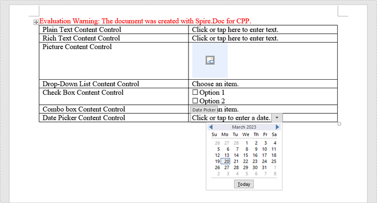 C++: Create a Fillable Form in Word