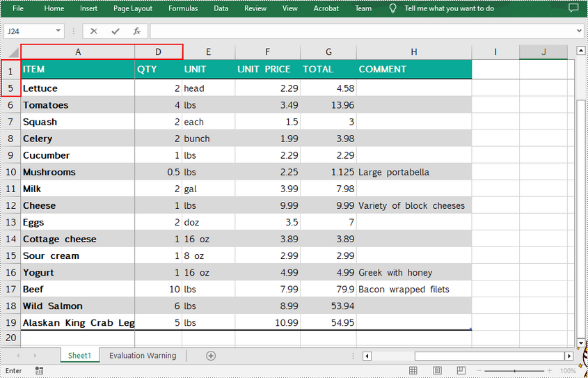 C++: Freeze Rows and Columns in Excel