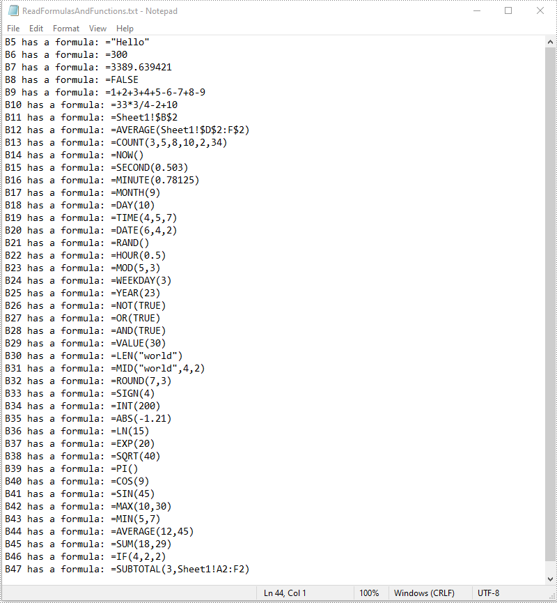 C++: Insert or Read Formulas and Functions in Excel