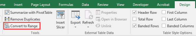 Click Convert to Range