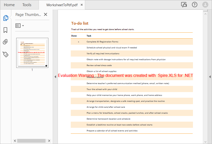 Convert Excel to PDF in C#