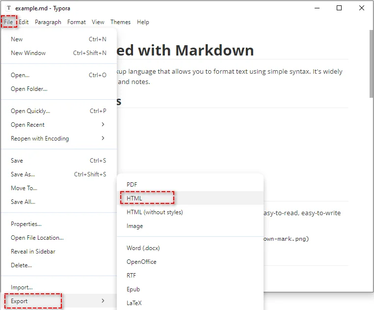 Convertir des fichiers Markdown en HTML à l'aide de l'application de bureau Typora