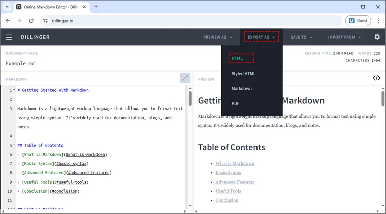 Convertir Markdown en HTML en ligne gratuitement