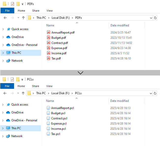 Batch convert the PDF files to PCL files.