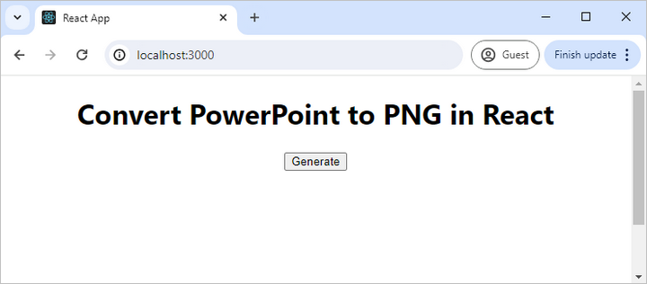 React app runs at localhost:3000